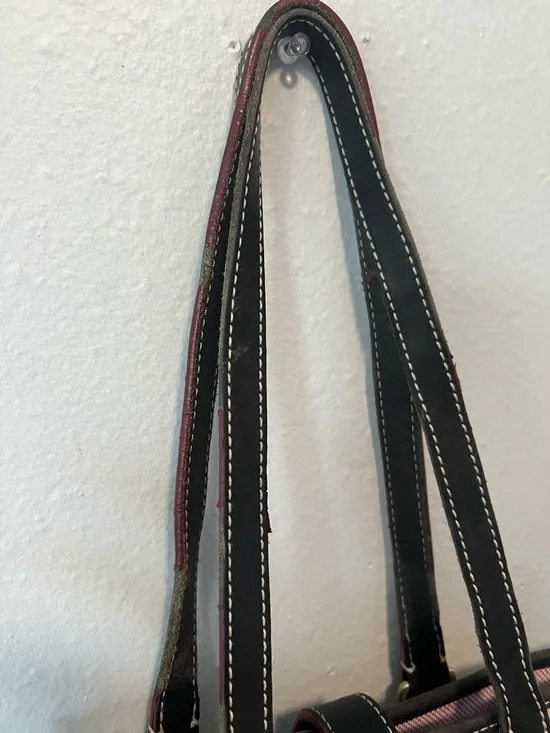 Dooney & Bourke Canvas Monogram Bucket Tote Bag Pink Lining Leather Trim Vintage - Picture 5 of 15